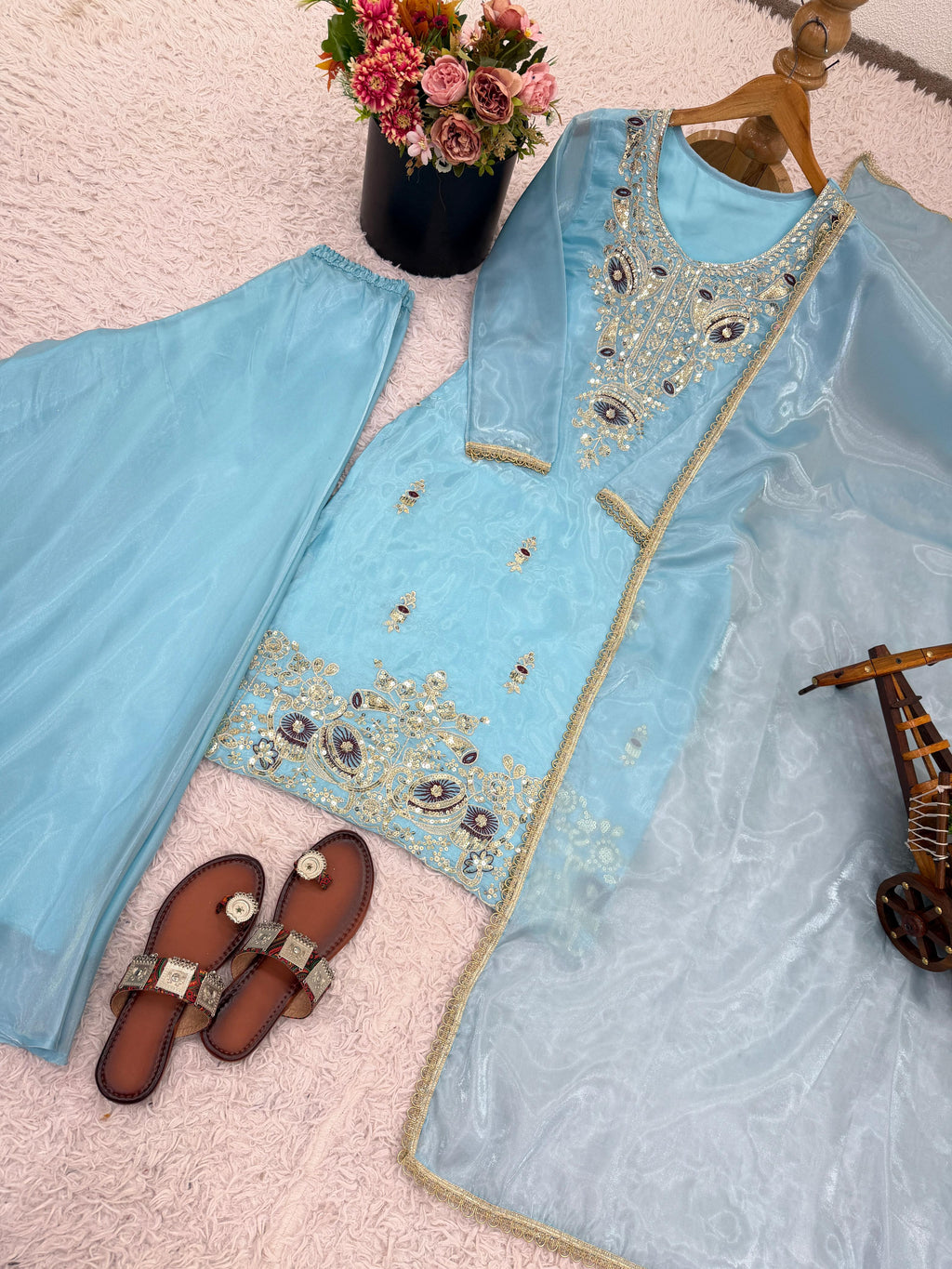 New Ready-made Collection With Silky 😍 Silk And Heavy Embroidery Sequence Work Top-Sharara