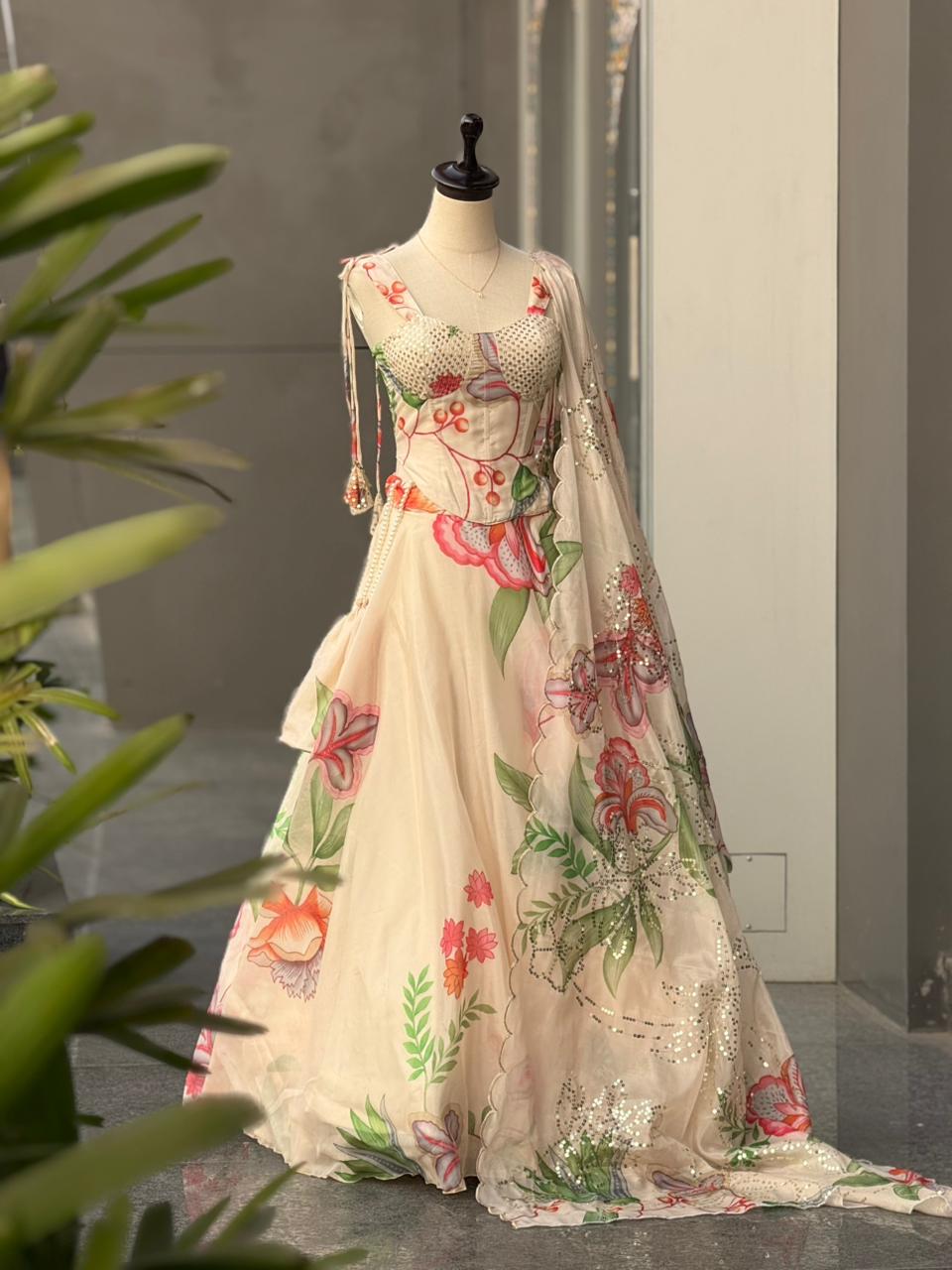 Beautiful Pure Jimmy Organza Digital Printed Lehenga