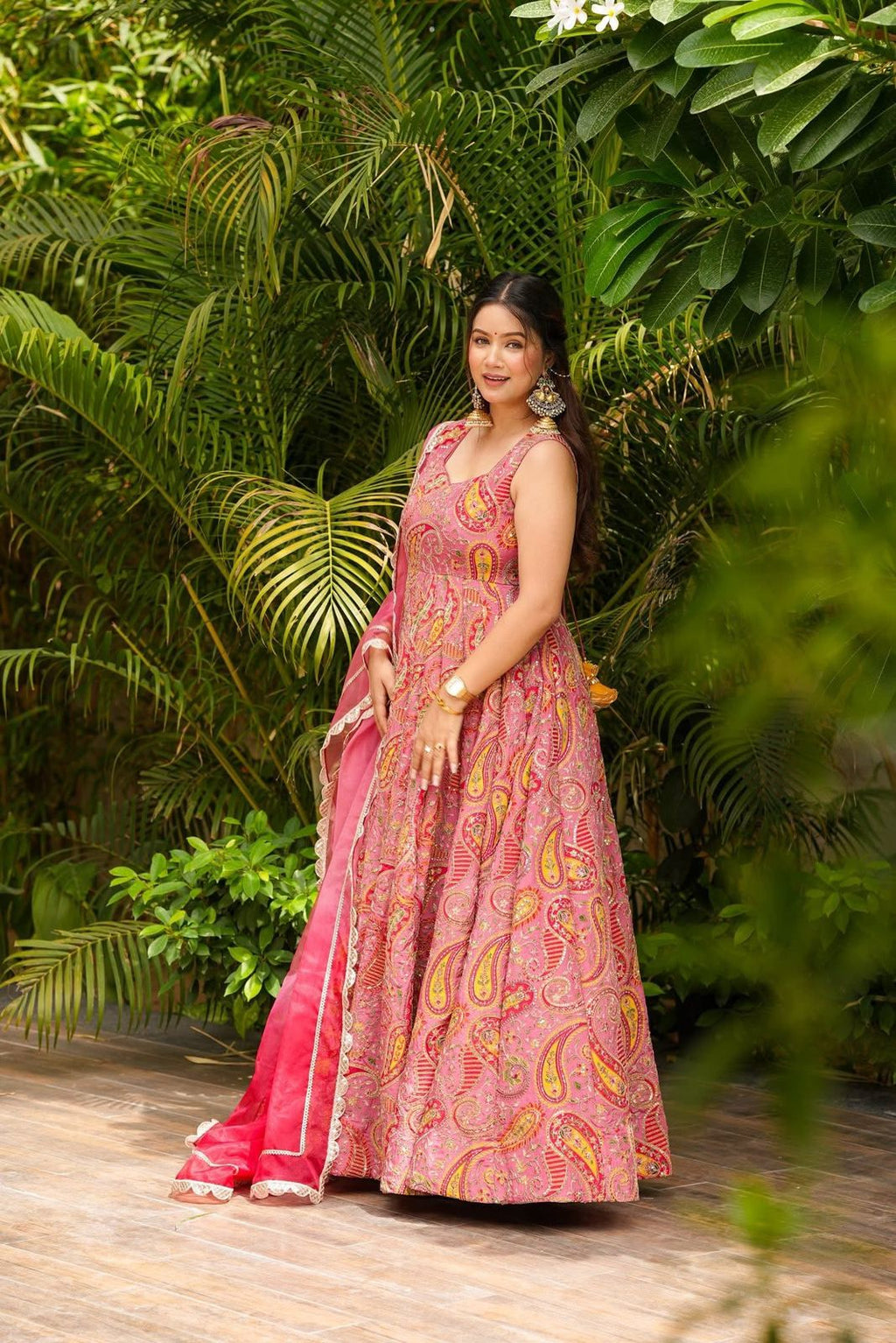 Anarkali gown - Digital printed Jimmy organza silk suit with huge flair 🌸