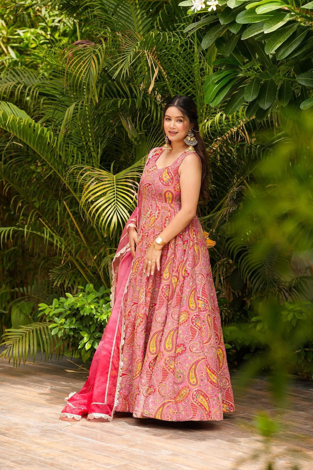 Anarkali gown - Digital printed Jimmy organza silk suit with huge flair 🌸