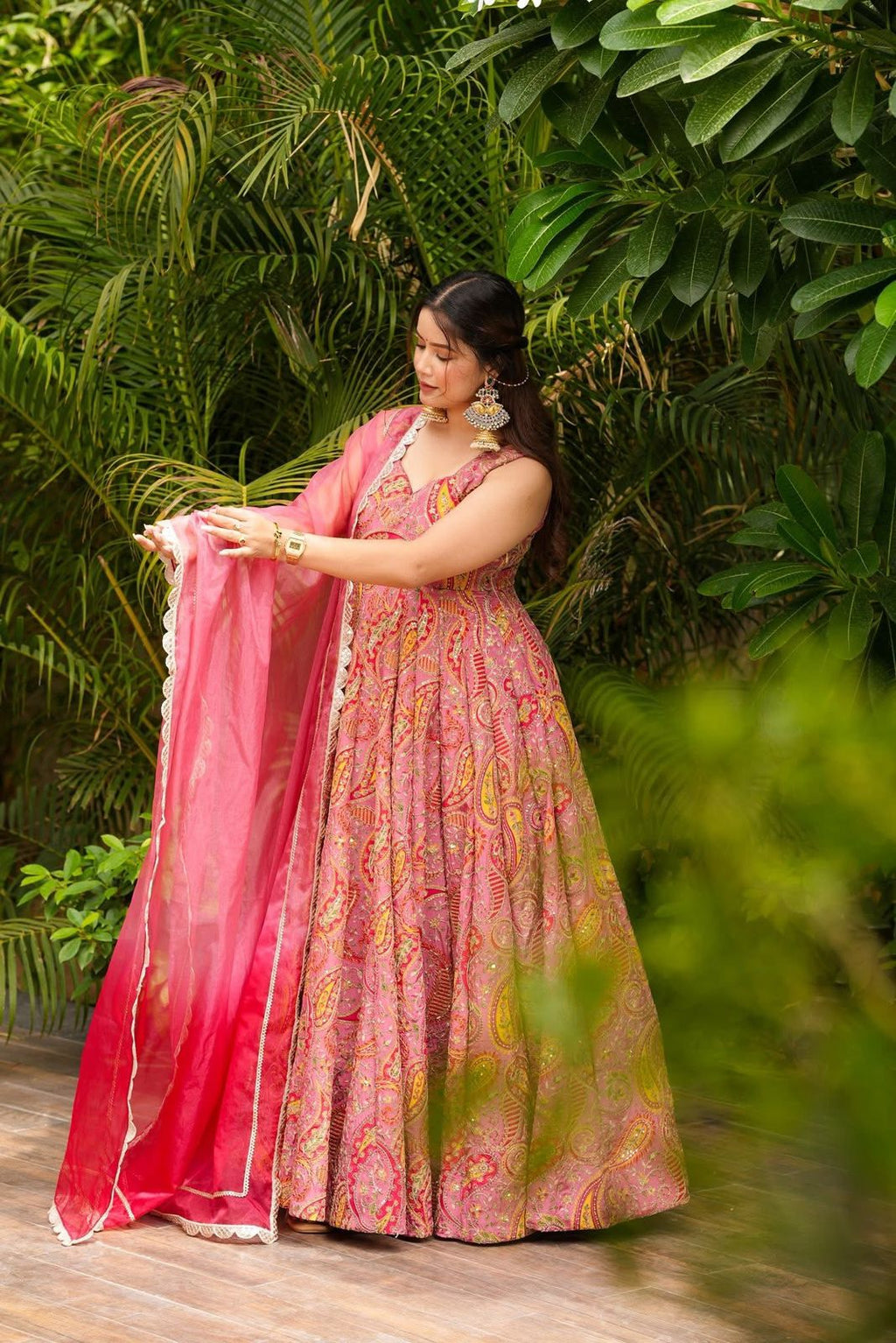 Anarkali gown - Digital printed Jimmy organza silk suit with huge flair 🌸