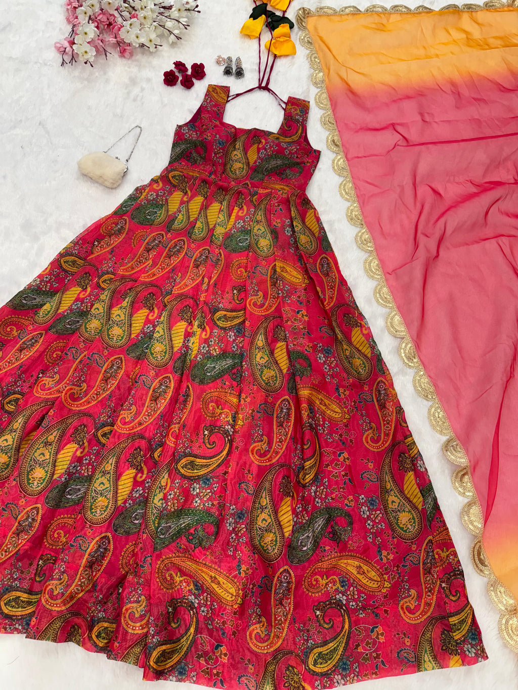 Anarkali gown - Digital printed Jimmy organza silk suit with huge flair 🌸