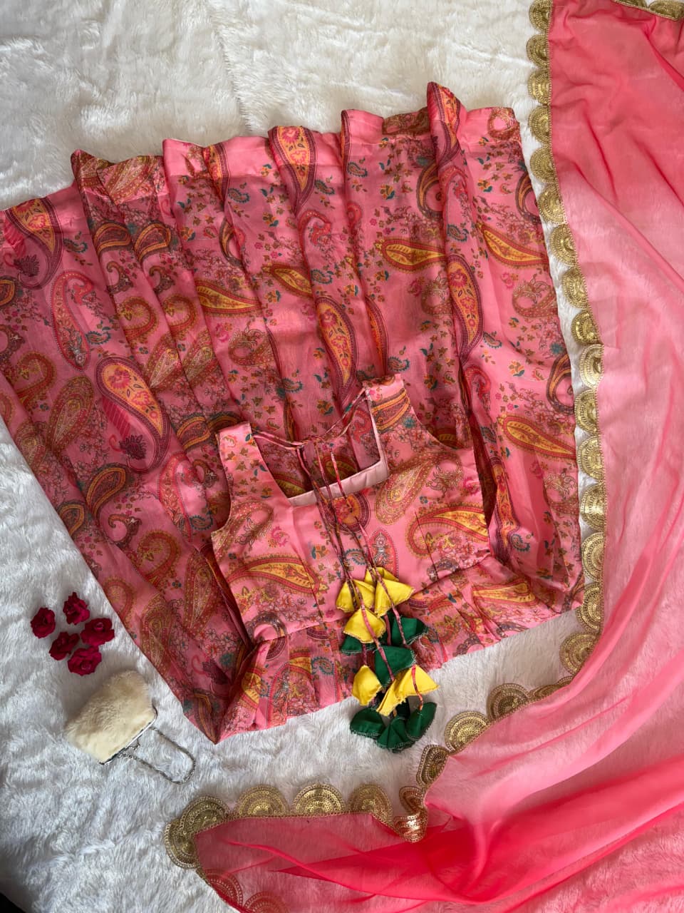 Anarkali gown - Digital printed Jimmy organza silk suit with huge flair 🌸