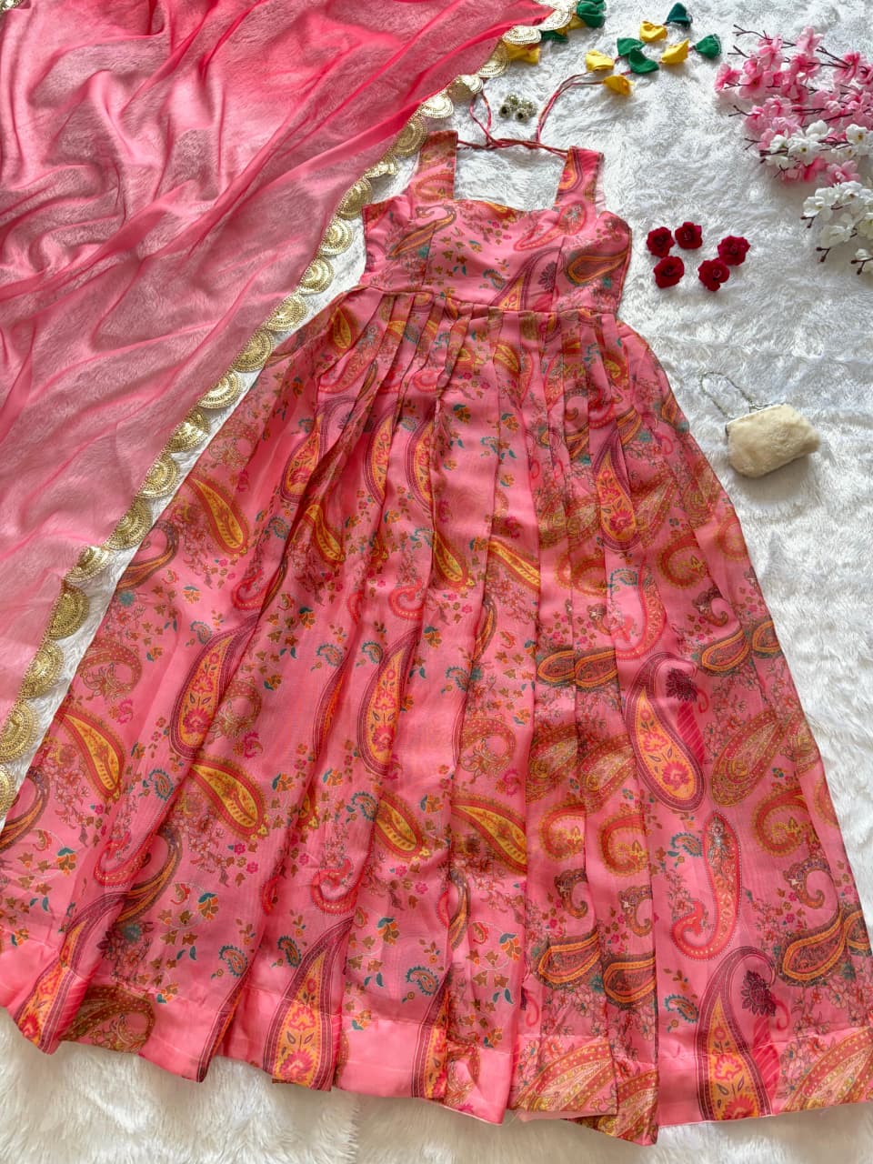 Anarkali gown - Digital printed Jimmy organza silk suit with huge flair 🌸