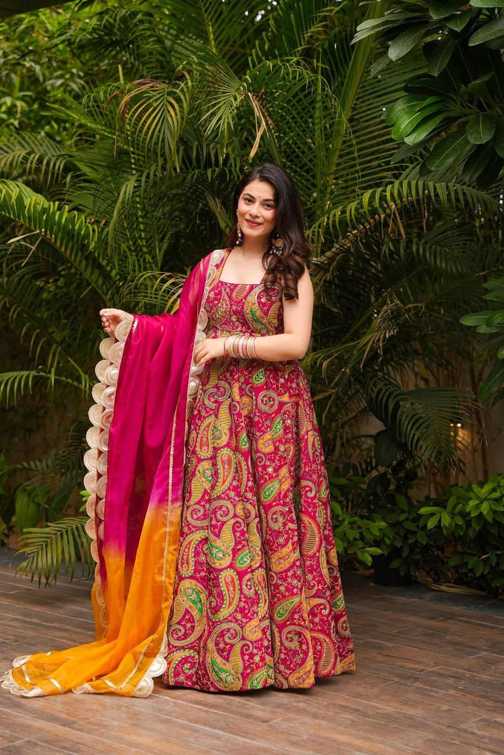 Anarkali gown - Digital printed Jimmy organza silk suit with huge flair 🌸
