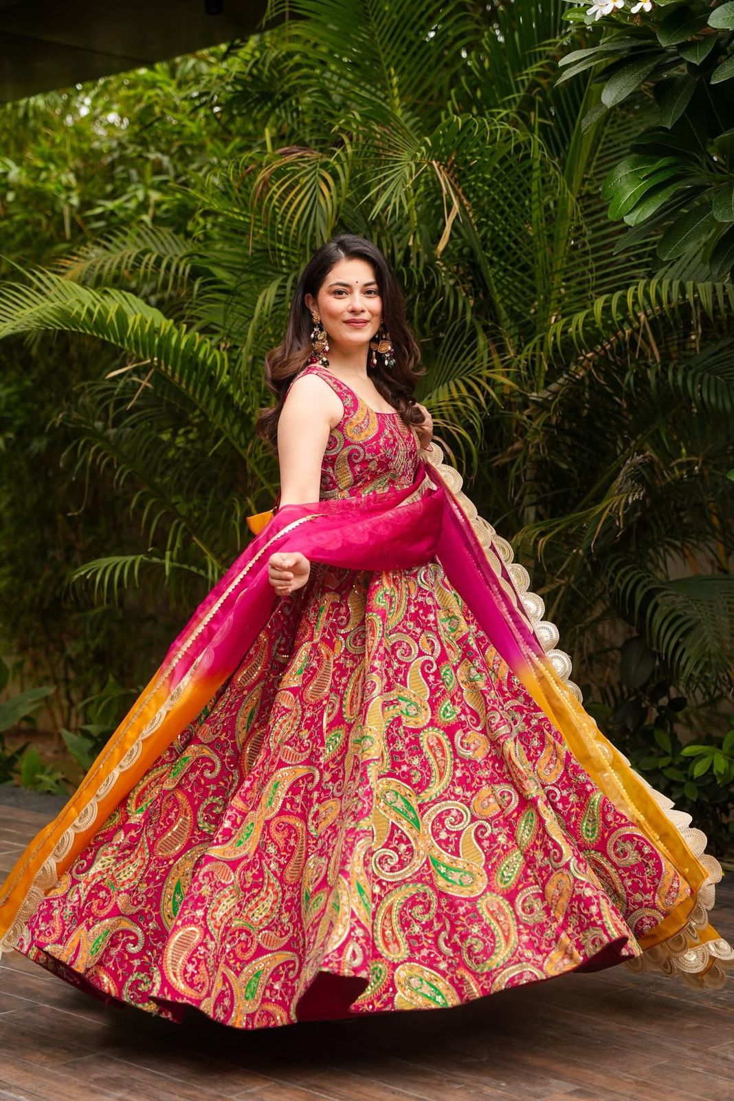 Anarkali gown - Digital printed Jimmy organza silk suit with huge flair 🌸