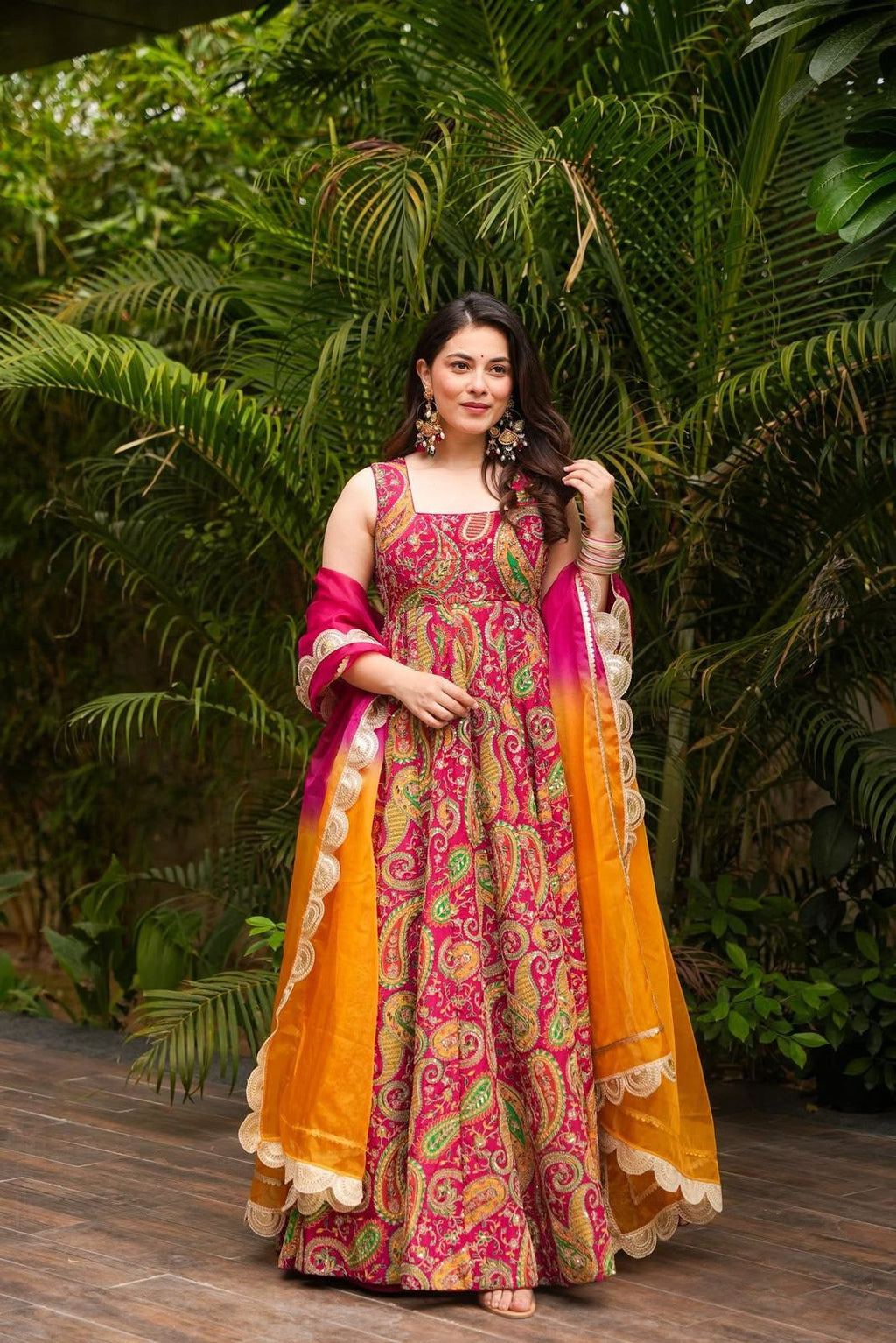 Anarkali gown - Digital printed Jimmy organza silk suit with huge flair 🌸