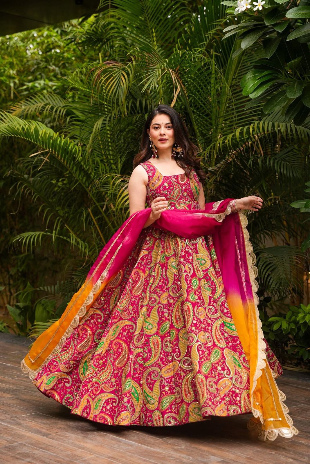 Anarkali gown - Digital printed Jimmy organza silk suit with huge flair 🌸