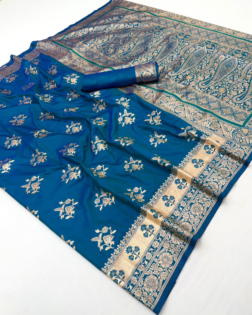 Pure Soft silk weawing blouse piece with sleeve border SAREE