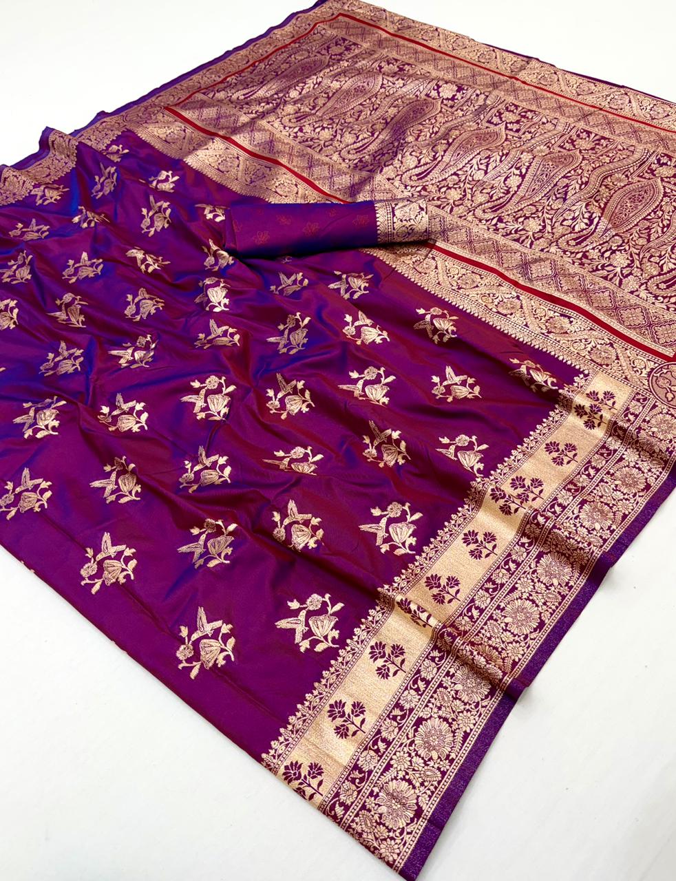 Pure Soft silk weawing blouse piece with sleeve border SAREE