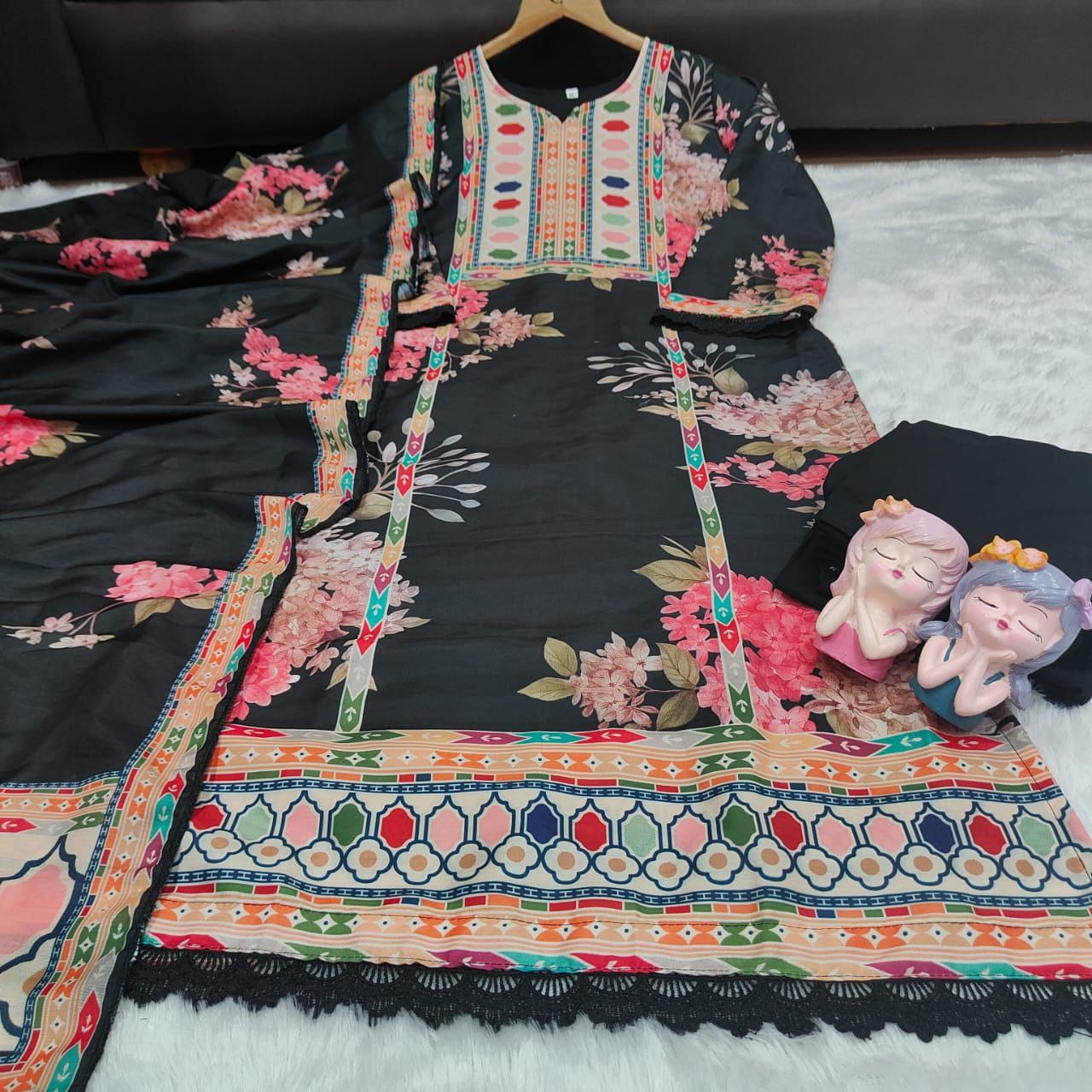 Pakistani Suit which is beautifully decorated with digital prints