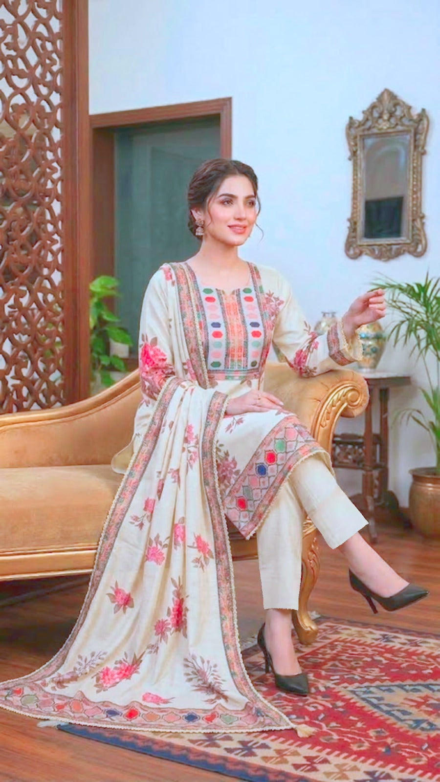 Pakistani Suit which is beautifully decorated with digital prints