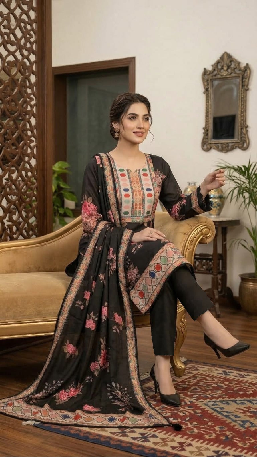 Pakistani Suit which is beautifully decorated with digital prints