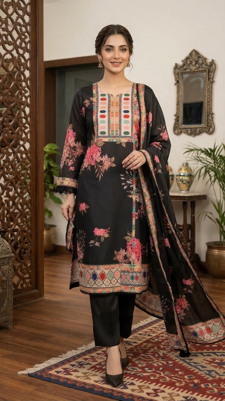 Pakistani Suit which is beautifully decorated with digital prints