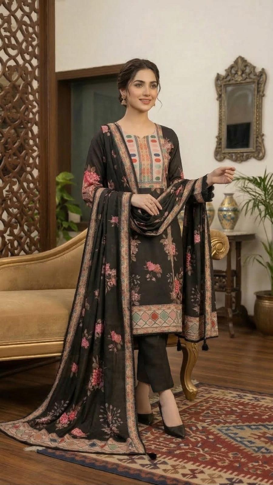 Pakistani Suit which is beautifully decorated with digital prints