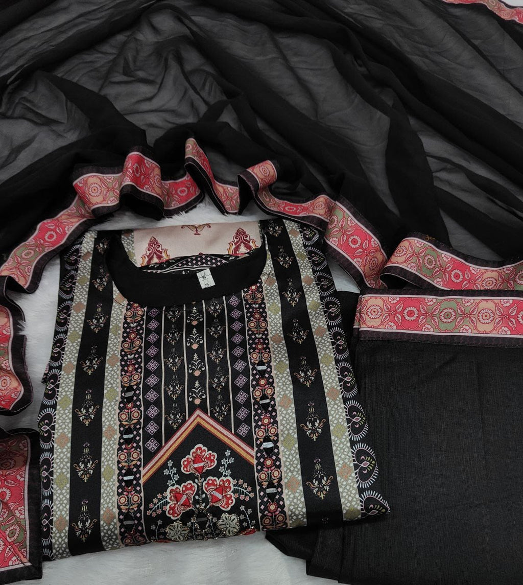 JAYPURI TRENDING  TOP WITH PRINTED WORK WITH MIROR WORK WITH PLAZZO AND DUPATTA