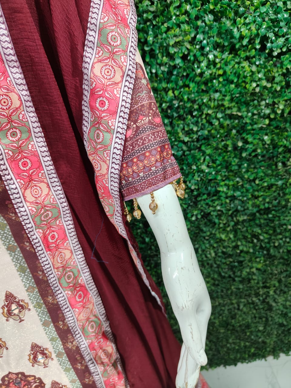 JAYPURI TRENDING  TOP WITH PRINTED WORK WITH MIROR WORK WITH PLAZZO AND DUPATTA