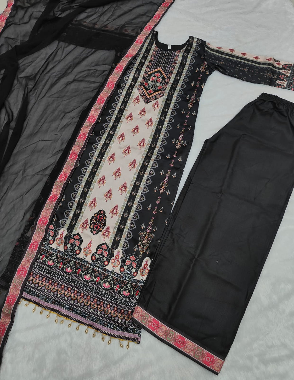 JAYPURI TRENDING  TOP WITH PRINTED WORK WITH MIROR WORK WITH PLAZZO AND DUPATTA