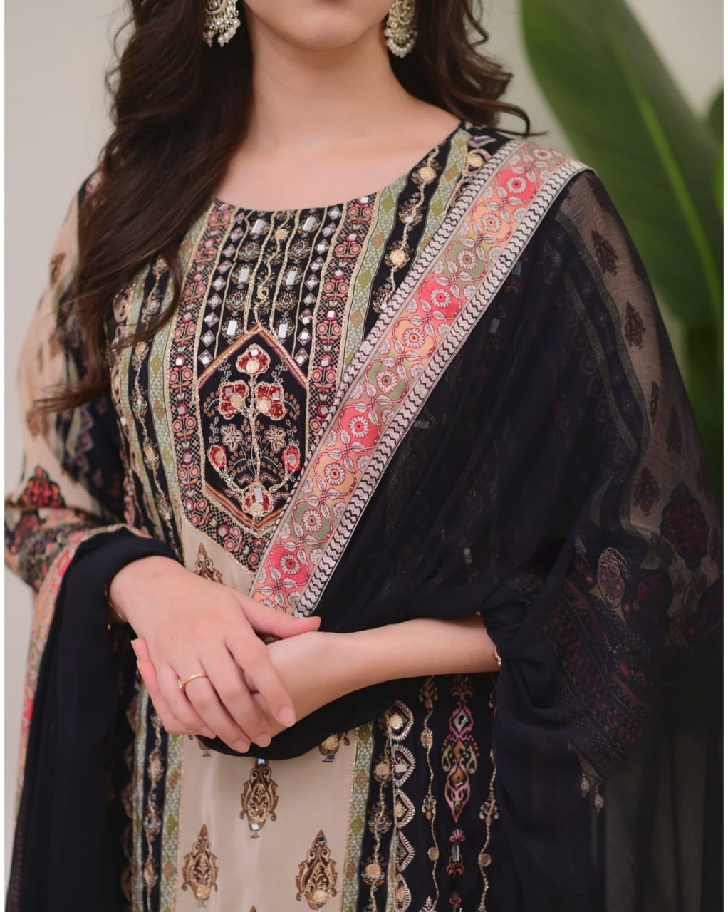 JAYPURI TRENDING  TOP WITH PRINTED WORK WITH MIROR WORK WITH PLAZZO AND DUPATTA