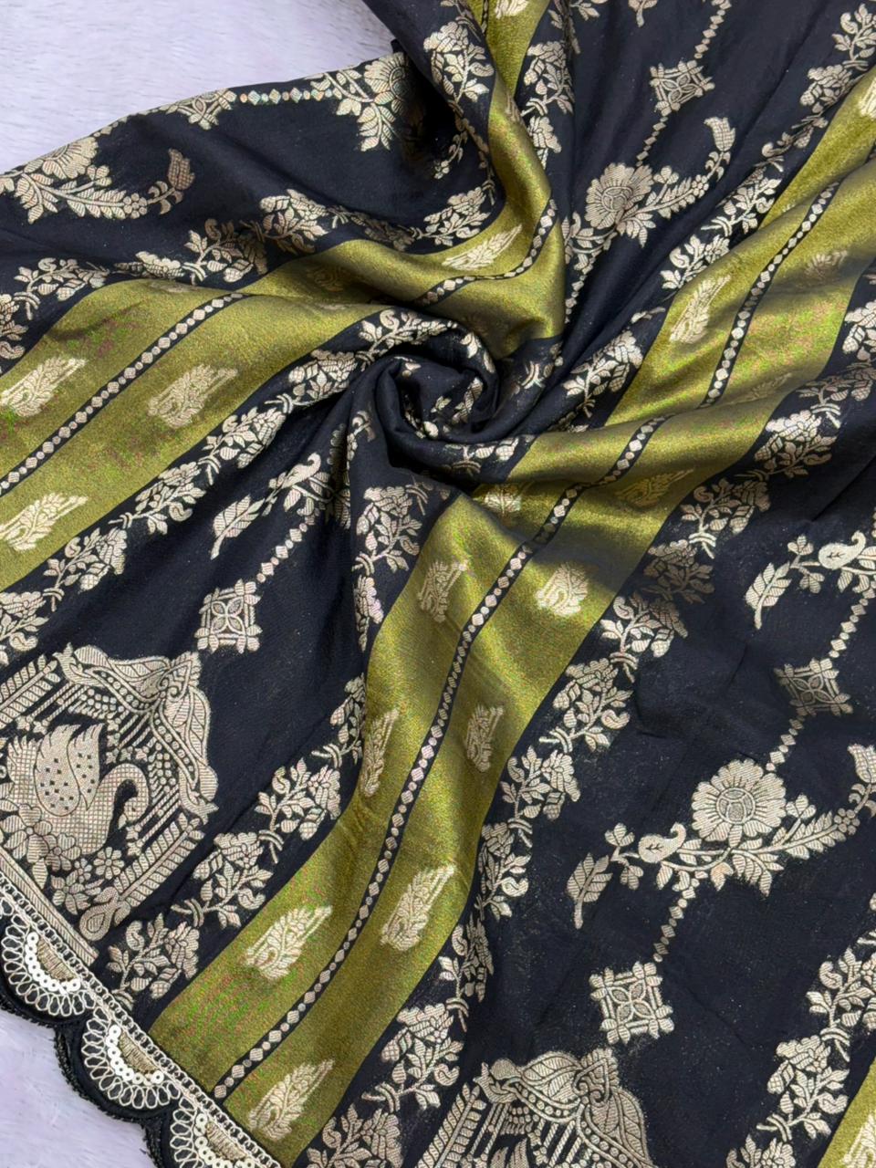 NEW COLLECTION IN KHADI CREPE SILK WEAVING SAREE