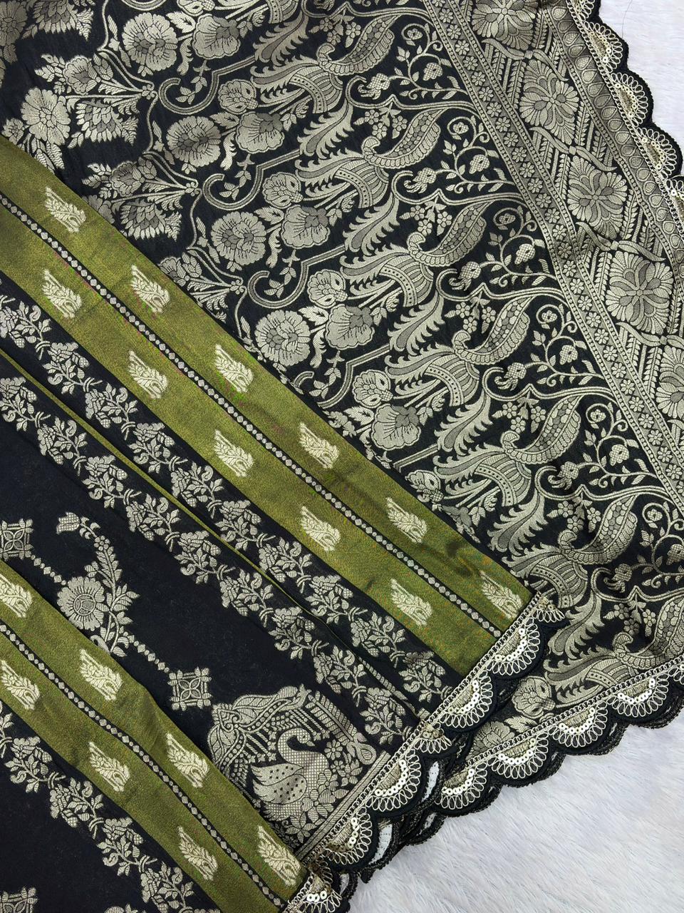 NEW COLLECTION IN KHADI CREPE SILK WEAVING SAREE