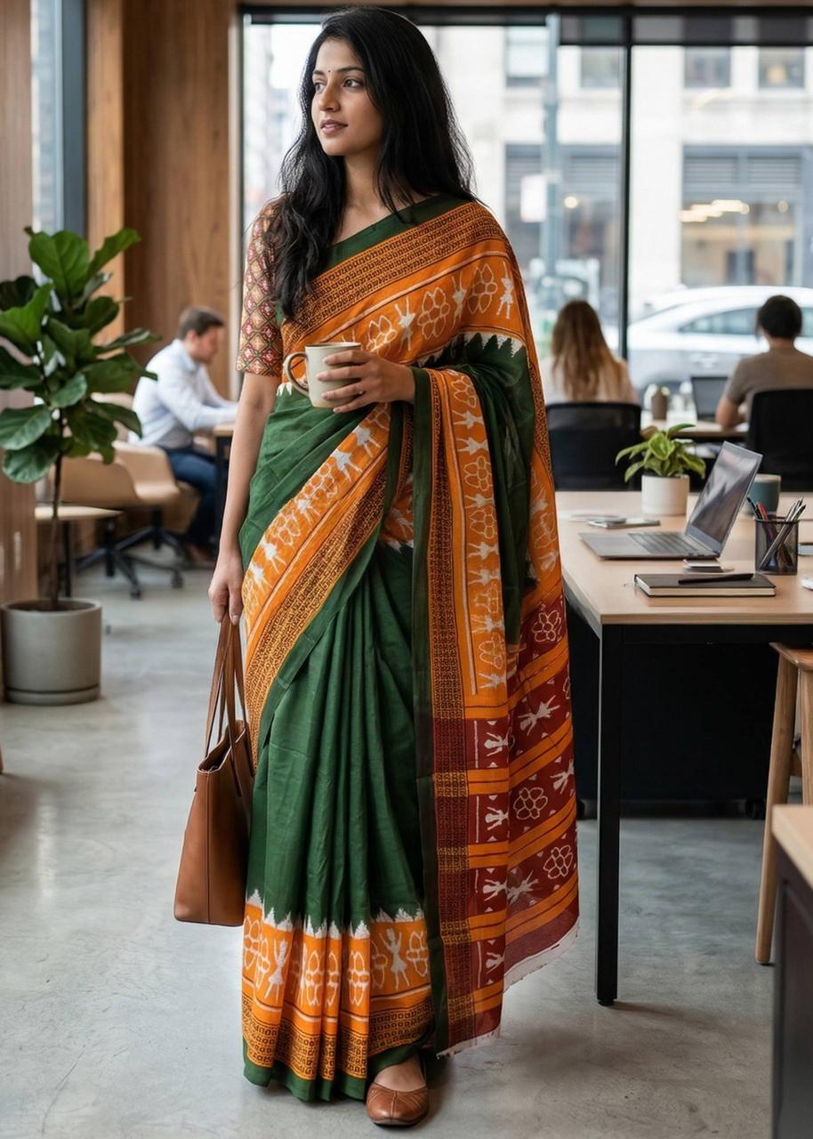 COTTON WARLI HAND BLOCK PRINTED SAREES