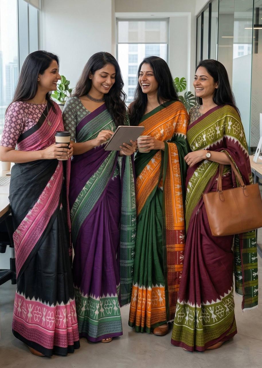 COTTON WARLI HAND BLOCK PRINTED SAREES