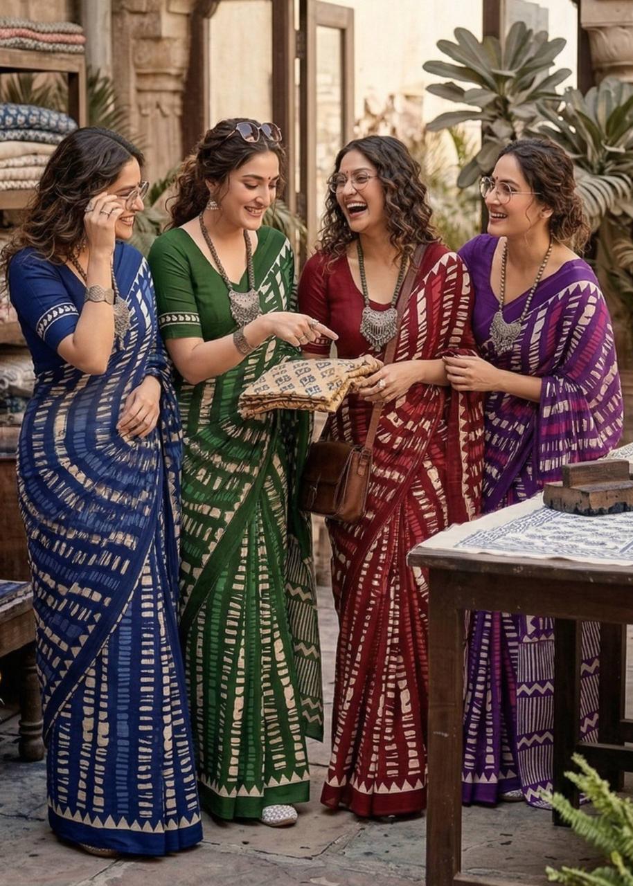 COTTON WARLI HAND BLOCK PRINTED SAREES