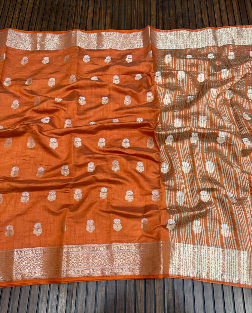 Pure Tuser Silk Jaqurad Weaving Lotus sari