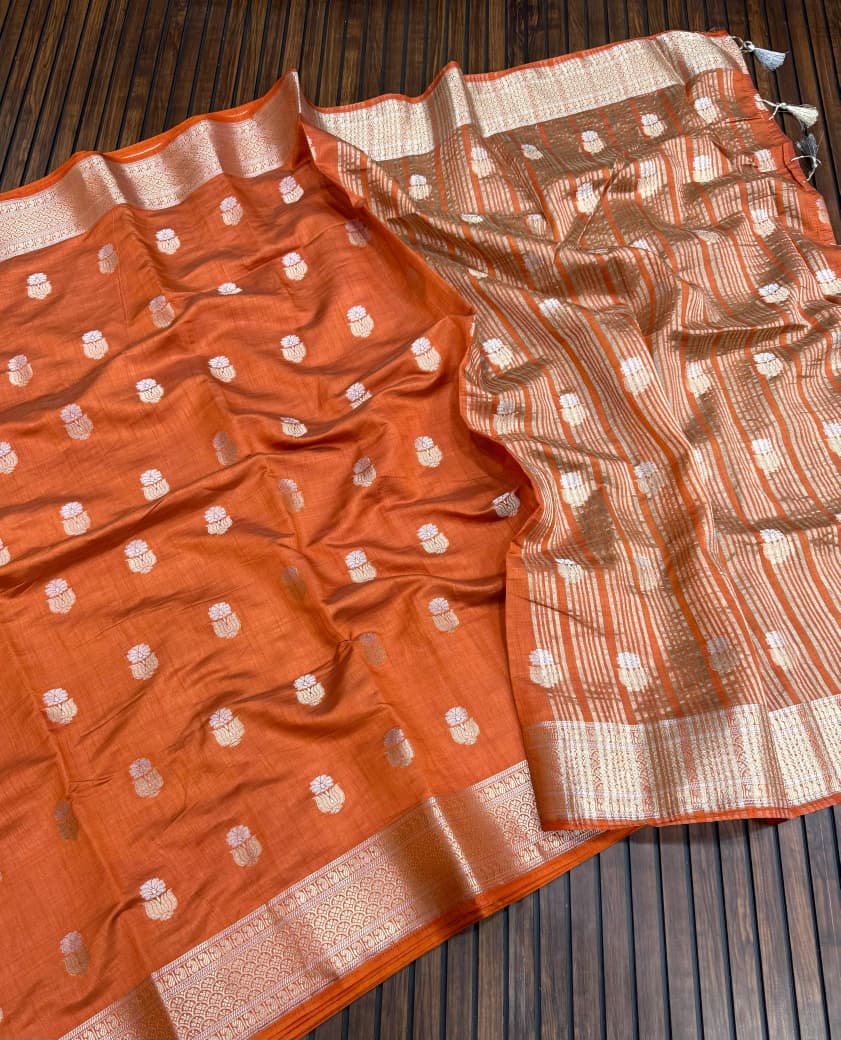 Pure Tuser Silk Jaqurad Weaving Lotus sari