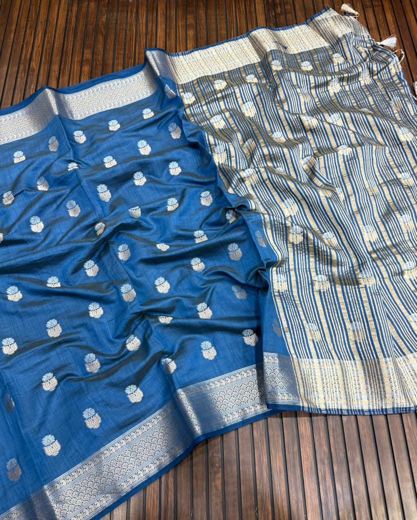 Pure Tuser Silk Jaqurad Weaving Lotus sari