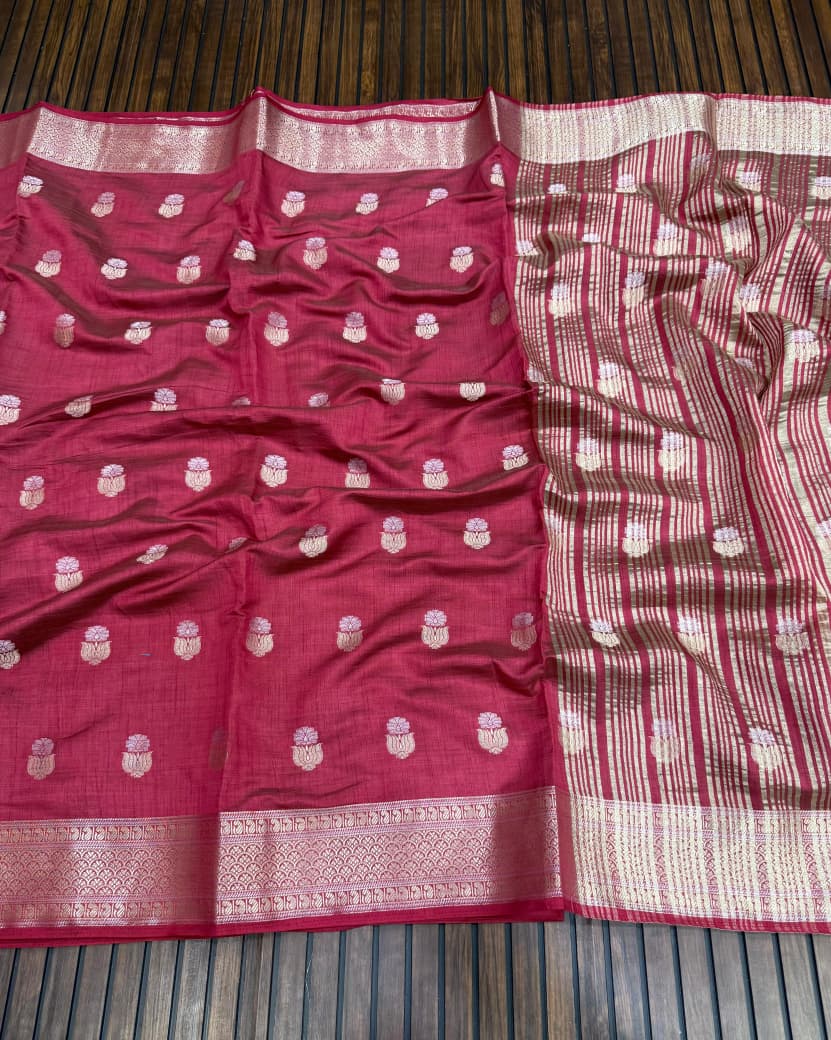 Pure Tuser Silk Jaqurad Weaving Lotus sari