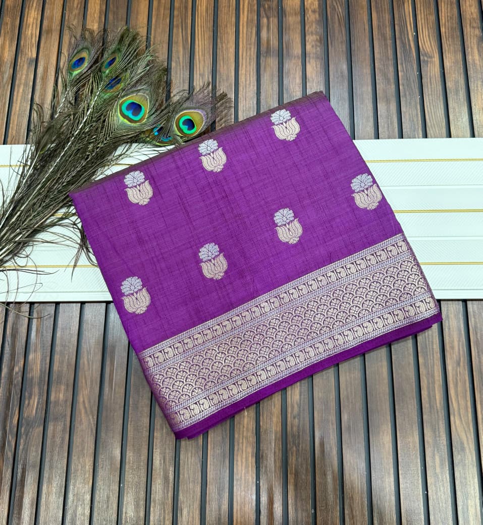 Pure Tuser Silk Jaqurad Weaving Lotus sari