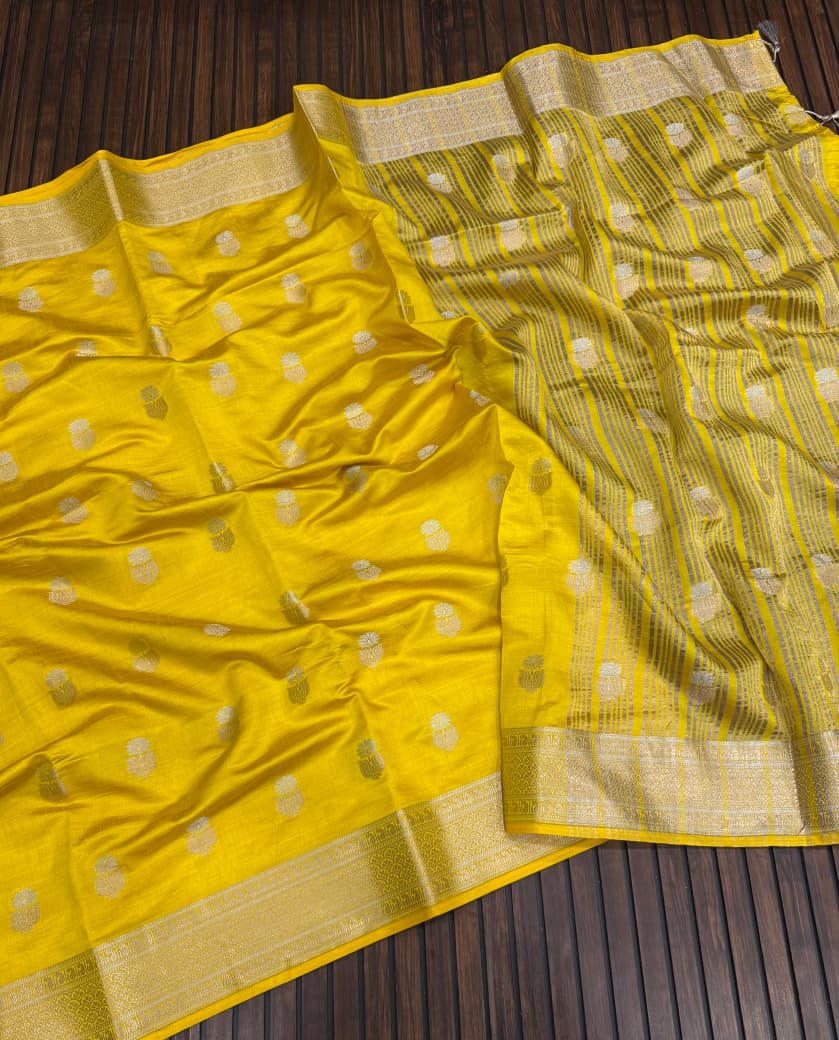 Pure Tuser Silk Jaqurad Weaving Lotus sari