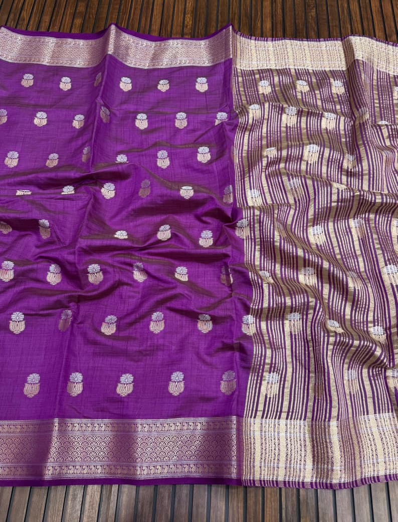 Pure Tuser Silk Jaqurad Weaving Lotus sari