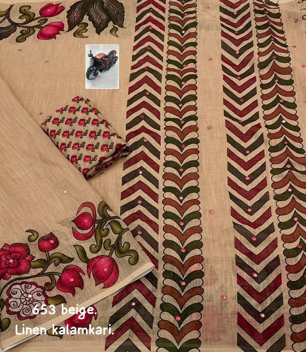 Soft linen kalamkari printed saree