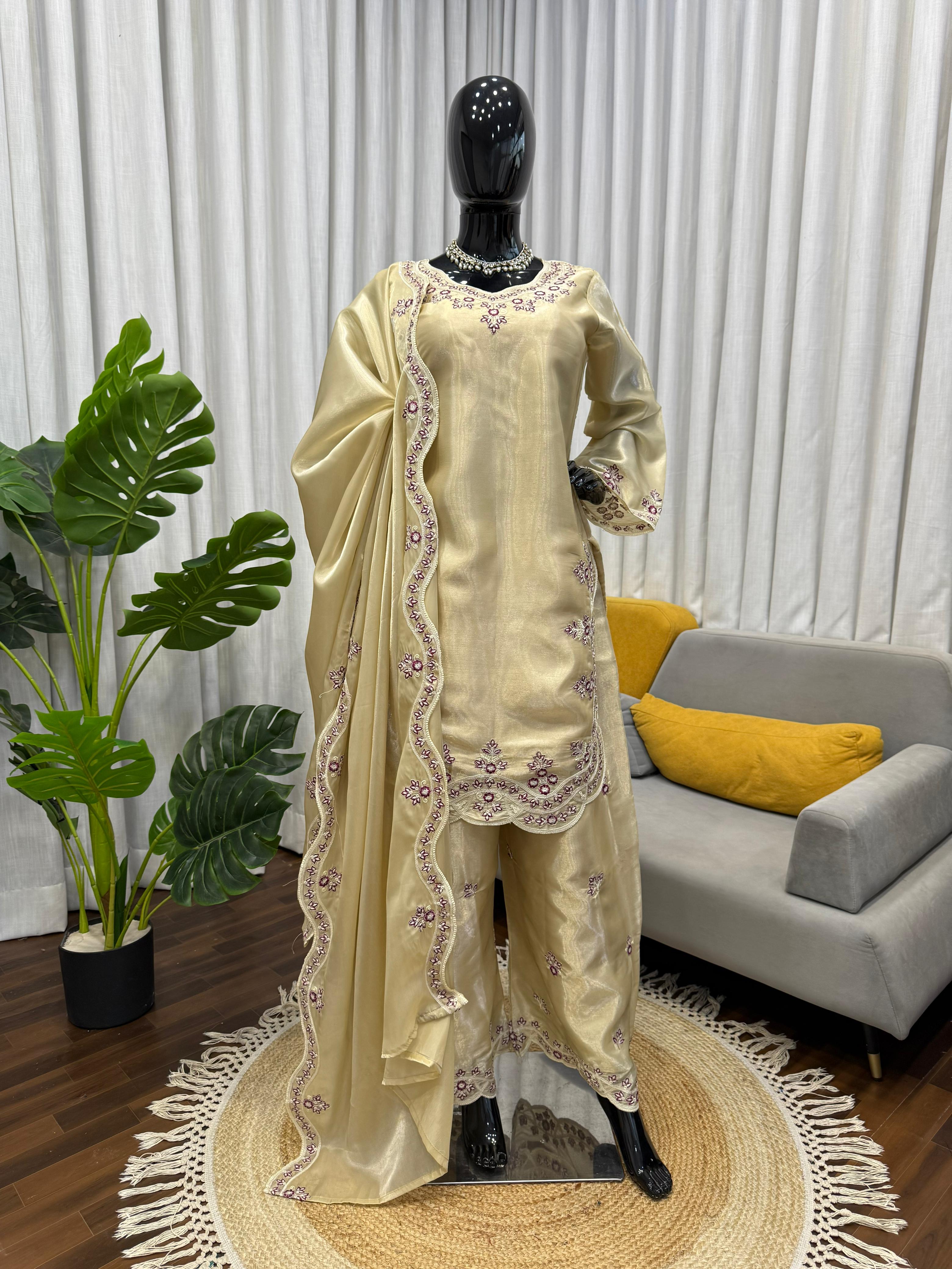 Classy Tones with Premium Fabric & Detailing Plazzo and suite set