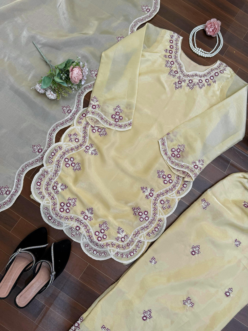 Classy Tones with Premium Fabric & Detailing Plazzo and suite set