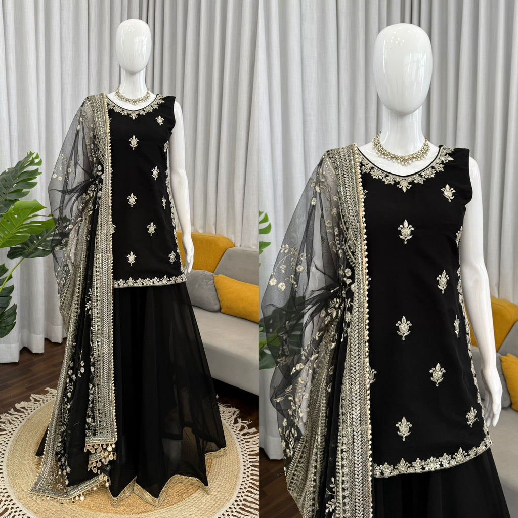 Palzoo Set Crafted in Classy Tones with Premium Fabric & Detailing