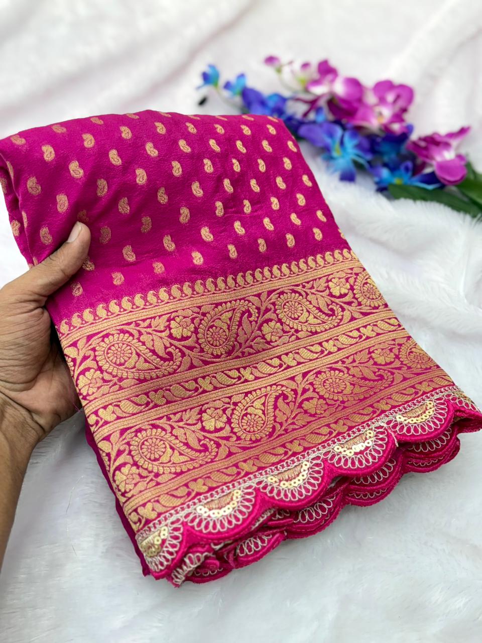 Pure Crepe Khadi Silk Pattu Saree