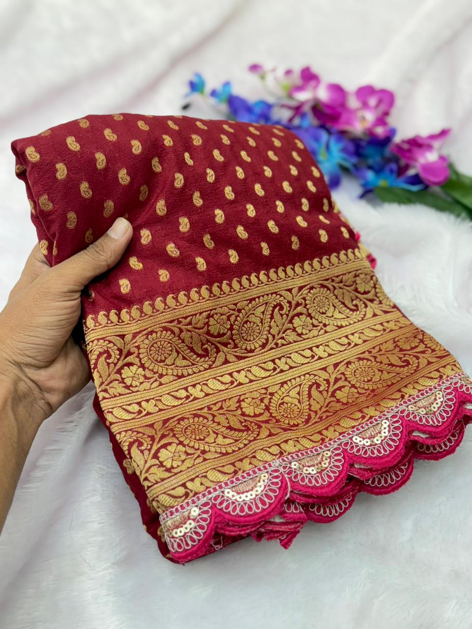 Pure Crepe Khadi Silk Pattu Saree