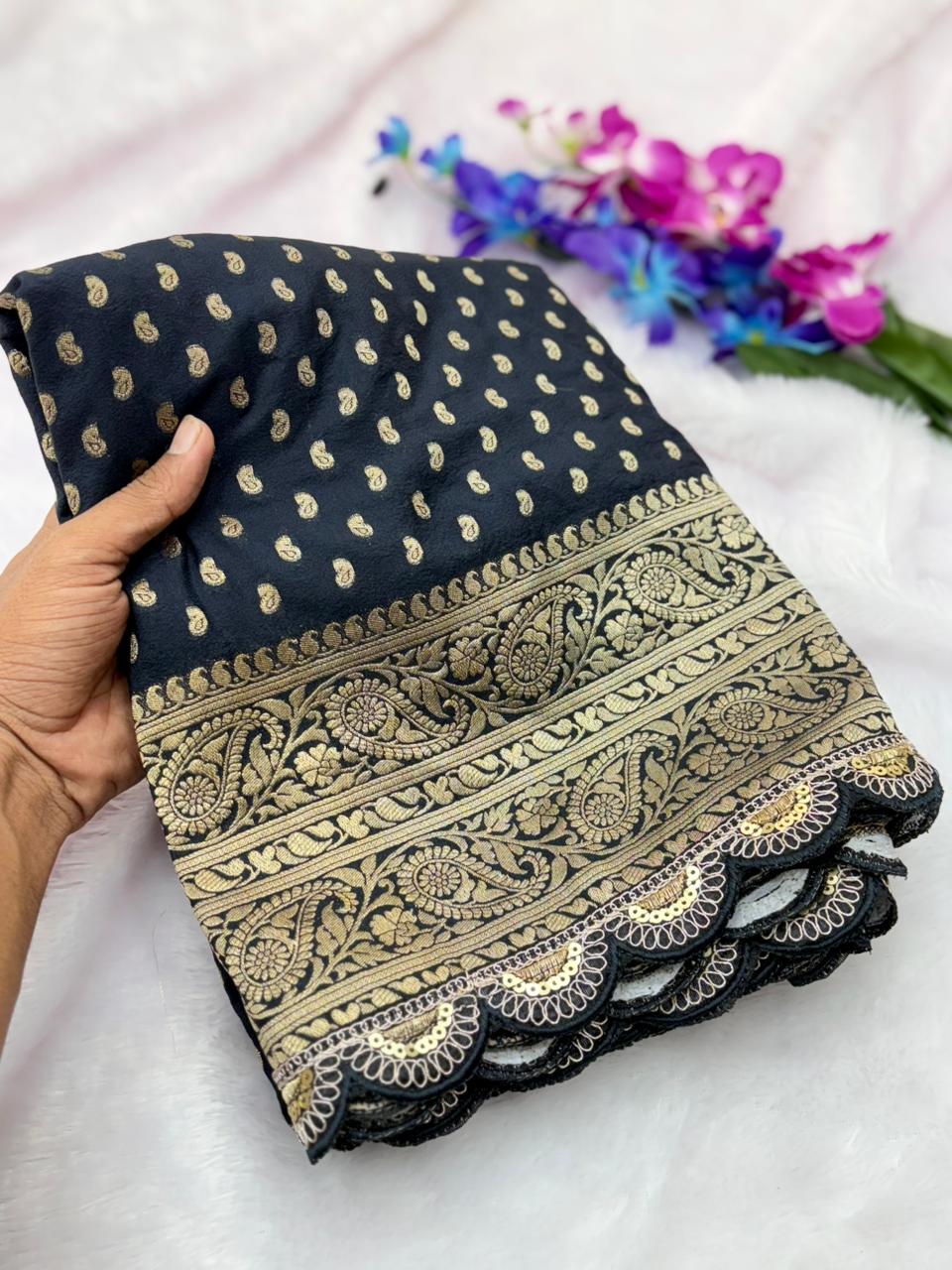 Pure Crepe Khadi Silk Pattu Saree