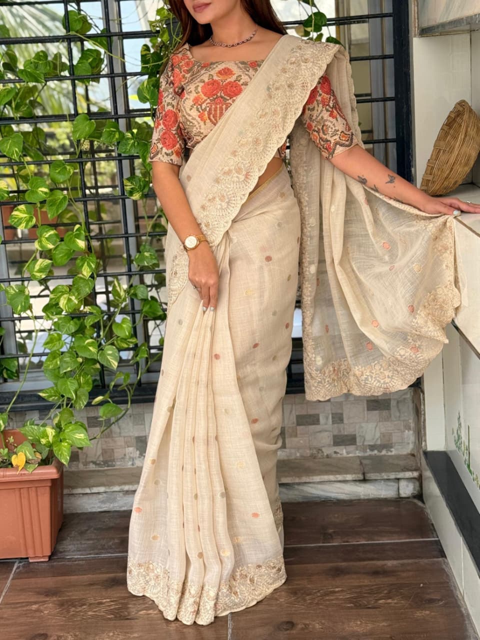 This linen saree,