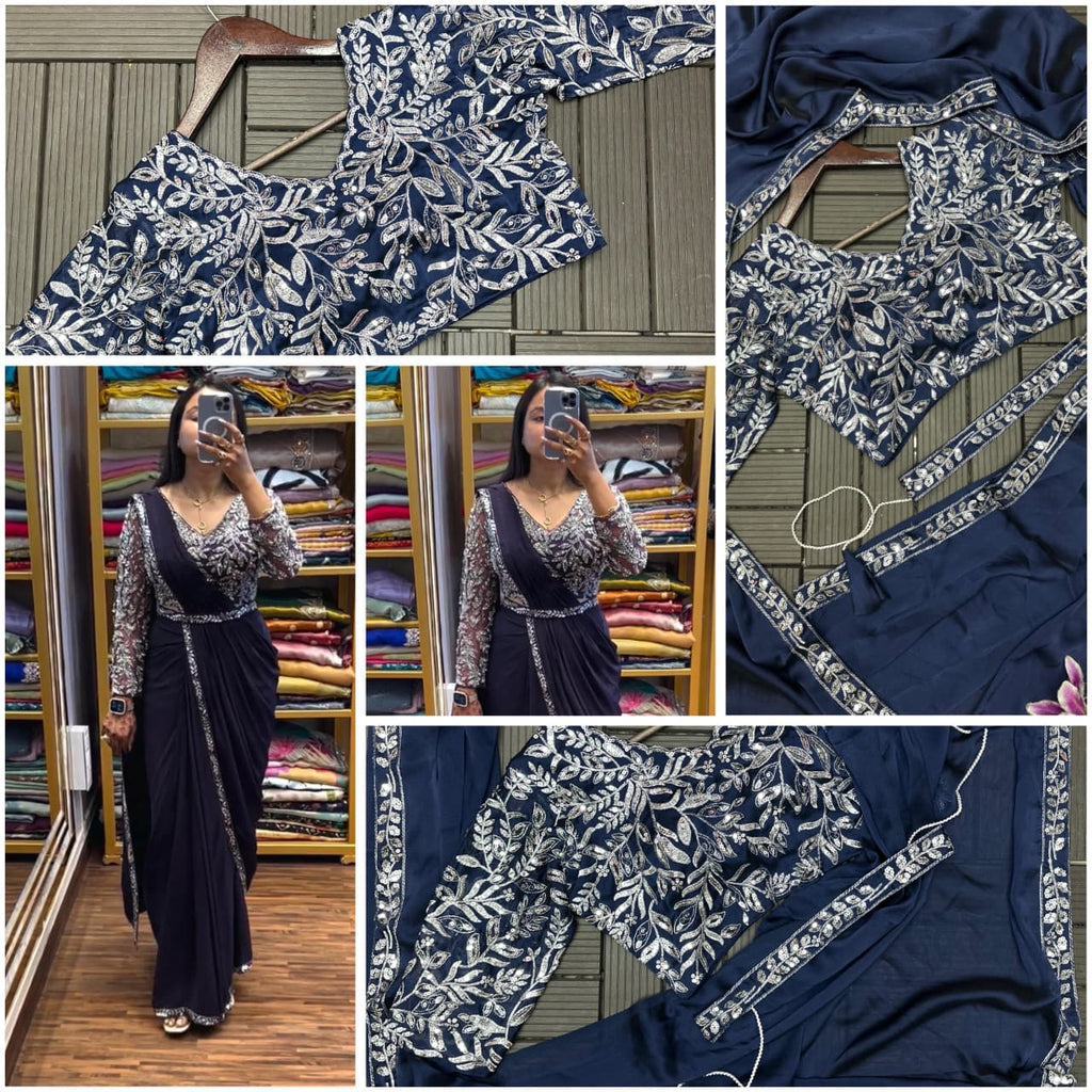New Super Trending Embroidery Sequence work ready to wear saree