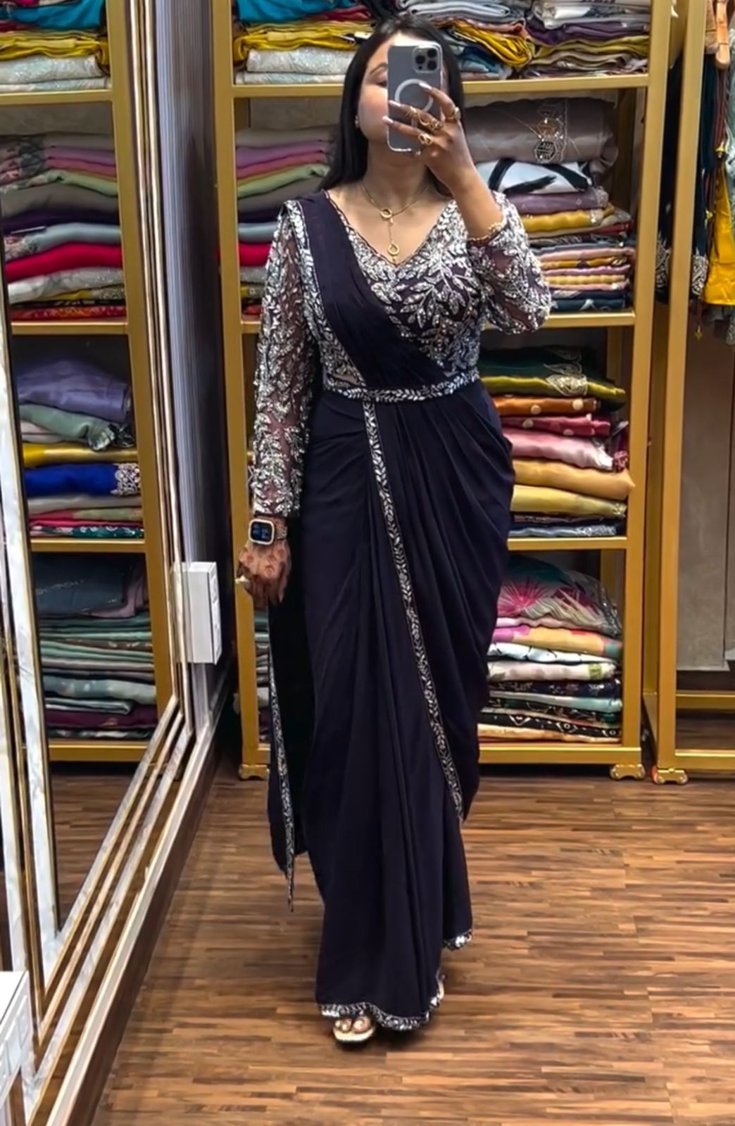 New Super Trending Embroidery Sequence work ready to wear saree