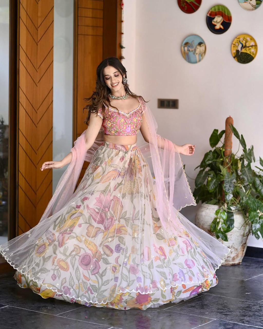 Rich Look Printed Baby Pink Lehenga Choli