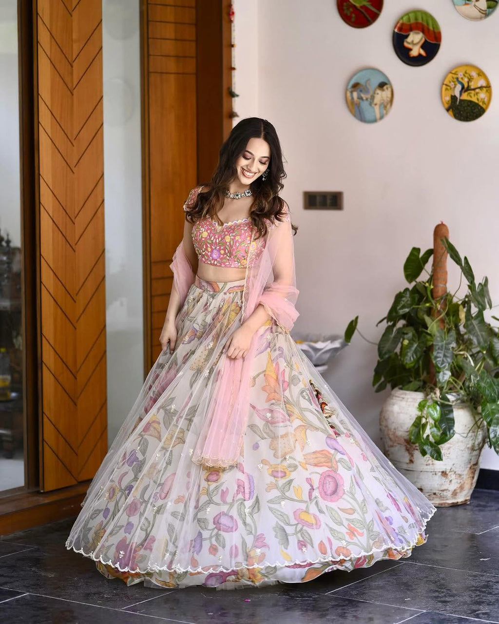 Rich Look Printed Baby Pink Lehenga Choli