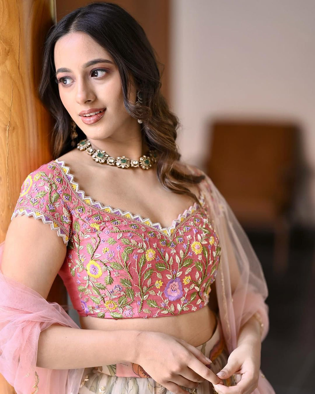 Rich Look Printed Baby Pink Lehenga Choli