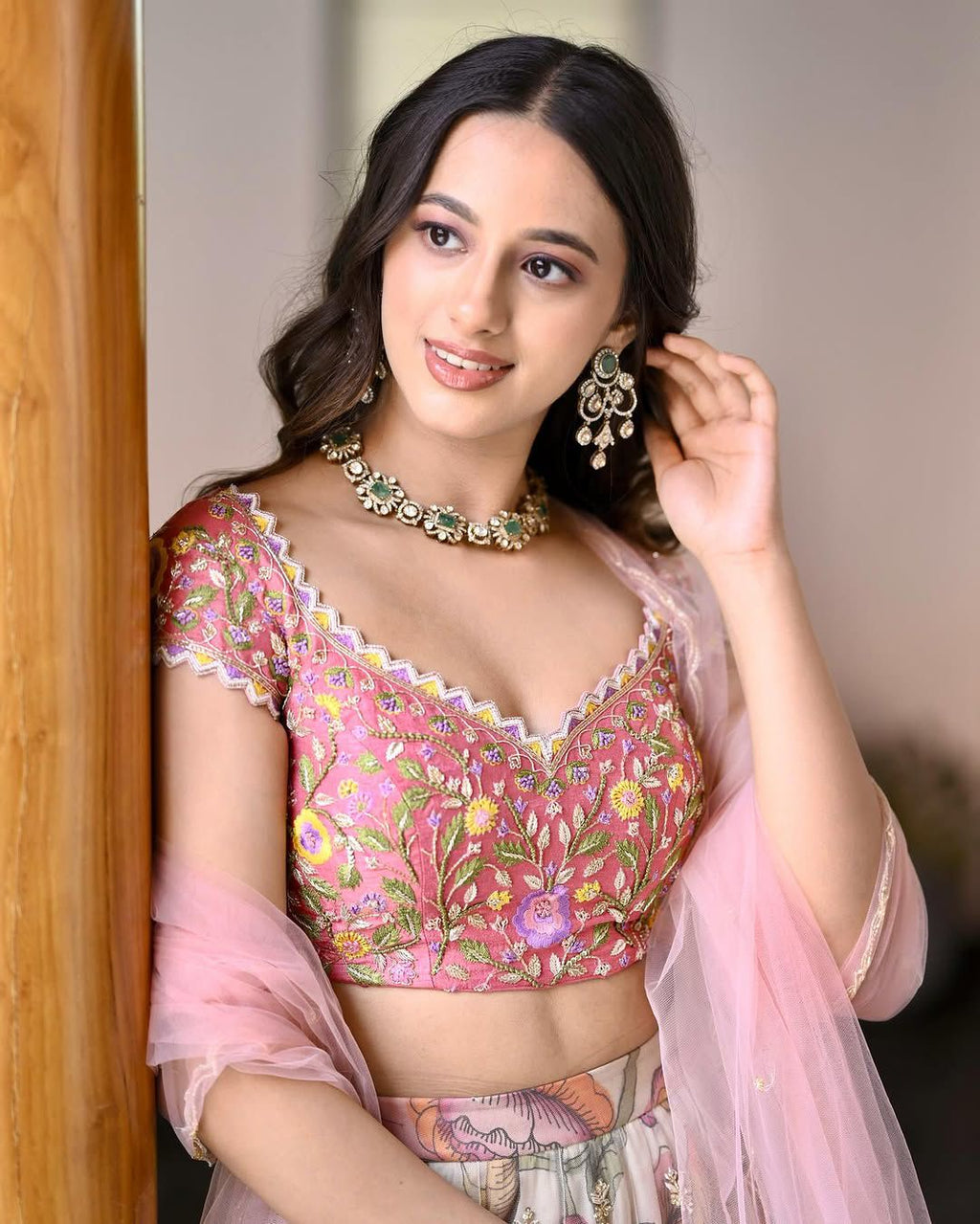 Rich Look Printed Baby Pink Lehenga Choli