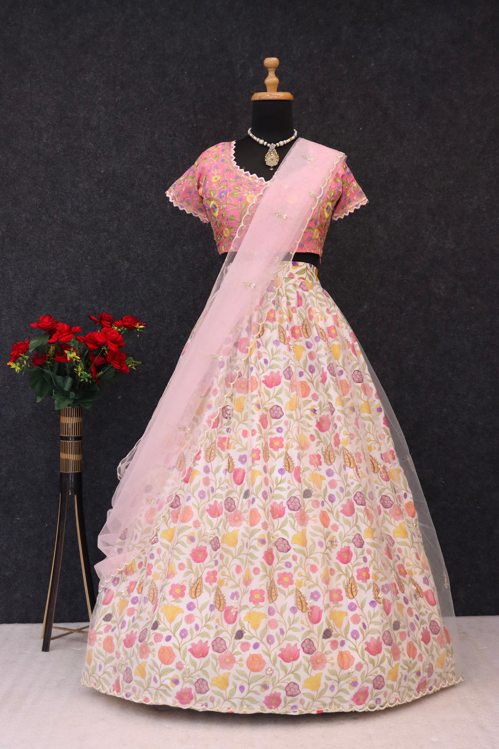 Rich Look Printed Baby Pink Lehenga Choli
